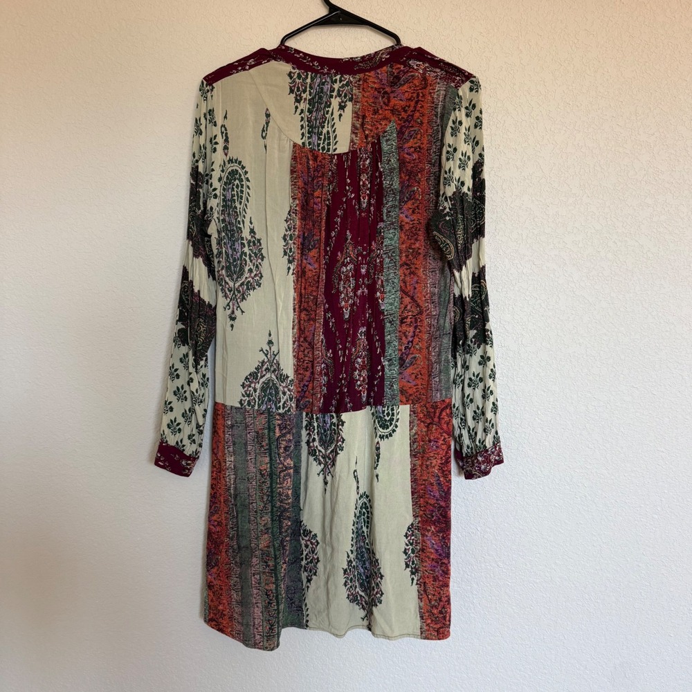 Anthropologie Tiny Patchwork Paisley Mini Dress Burgundy Boho Artsy Small - Picture 3 of 7
